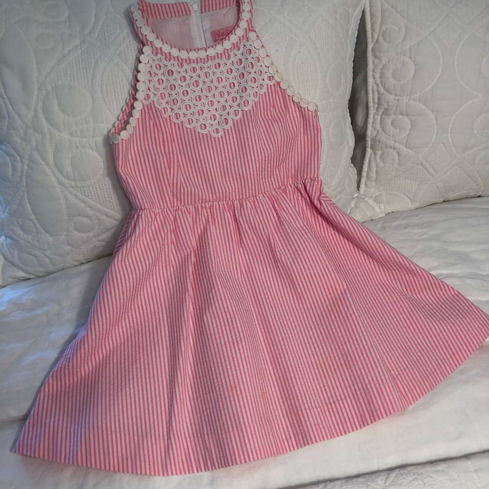 Lilly Pulitzer Girls Kinley Dress, Pink/White, 7